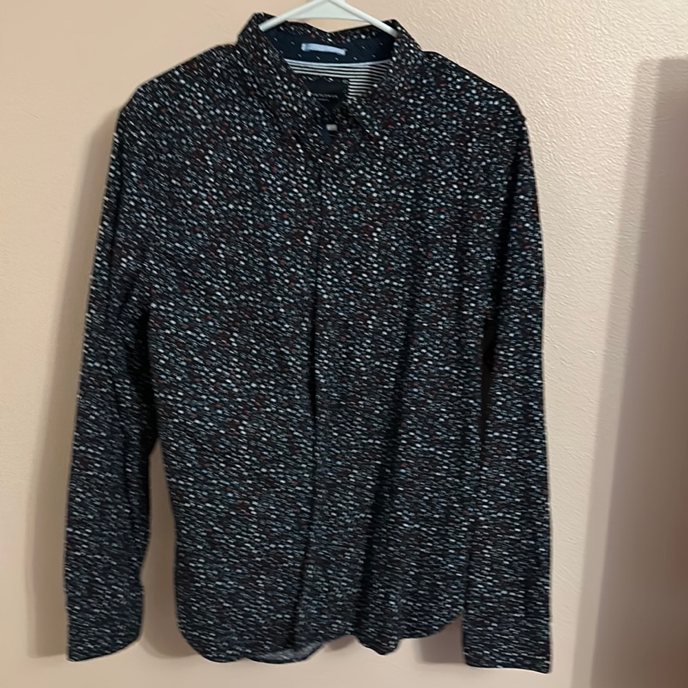Men’s long sleeve floral, print button up Denim and Flower